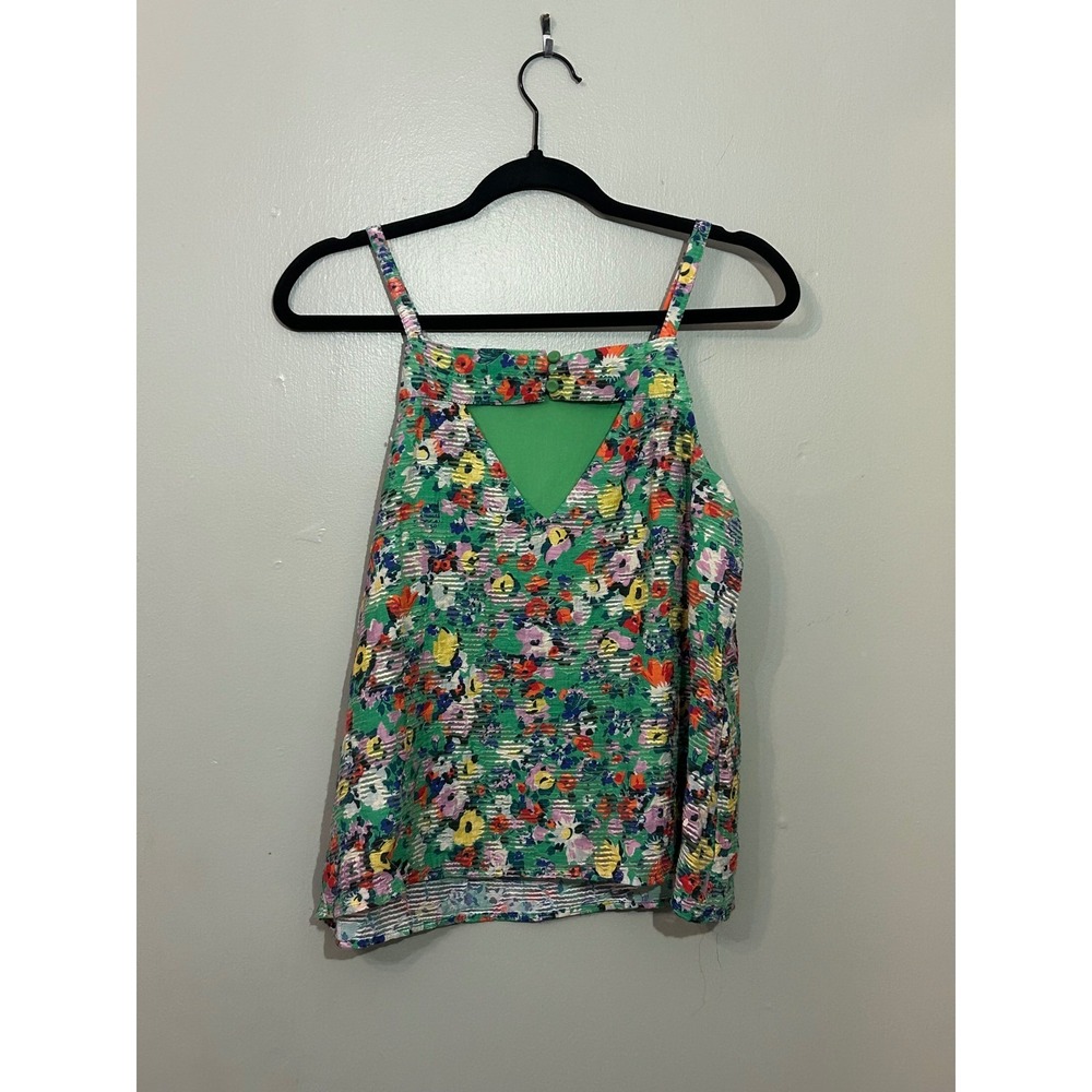 Anthropologie MaeveGreen Floral Camisole Top Womens Size 6 Textured Cutout Back - Picture 4 of 11